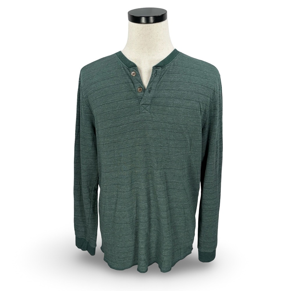 Marine Layer Mens Long Sleeve Double Knit Henley Shirt Green Striped‎ Size M/L